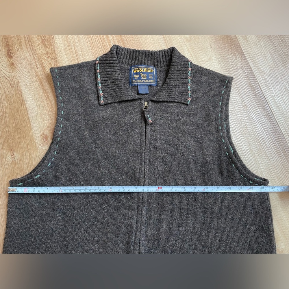 Vintage Woolrich Lambs Wool Vest HOMESTEAD Brown Topiary Plant Cottagecore XL - Picture 7 of 8